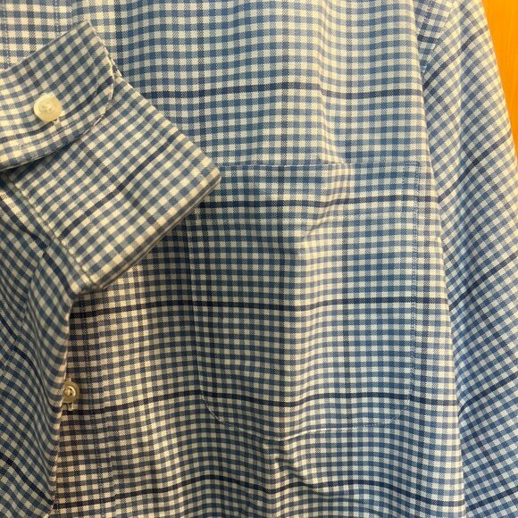Baumwolle Cotton Classic Blue Plaid Button Down // Lands' End Men's Size L - Picture 5 of 9